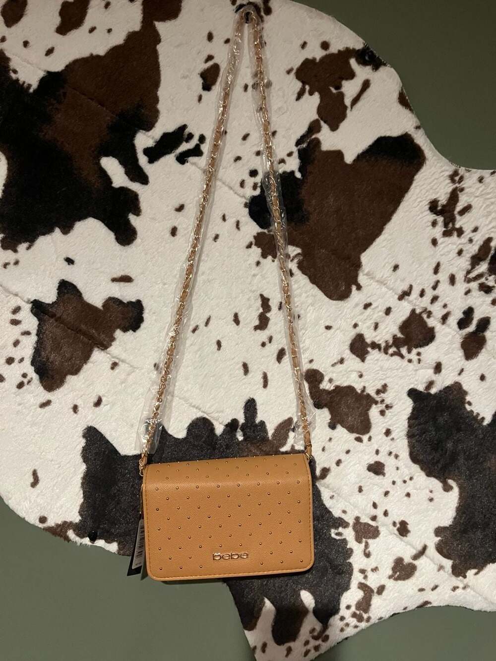 bebe Sagan Studded Camel Mini Crossbody Bag